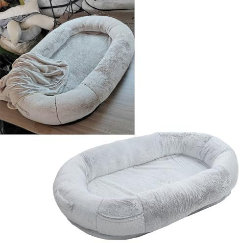 Dpofirs Große Menschliche Hundebetten für Menschen und Haustiere, Riesiges Sitzsackbett in Menschengröße mit Tasche, Waschbares Nickerchenbett aus Kunstfell für Erwachsene, Oval, für