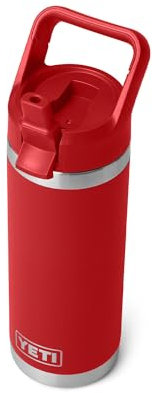 YETI Rambler 18 oz Bottle, Vacuum Insulated, Stainless Steel with Color Matching Straw Cap, Rescue Red, 21071503995