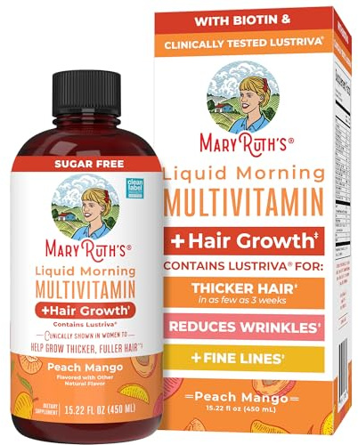 MARYRUTH'S Liquid Multivitamin+Hair Growth | Biotin 10000mcg | Lustriva Hair Growth Supplement | Clinically Tested in Women for Thicker Hair&Facial Wrinkle | Skin Care | Ages 18+ | 15.22 Fl Oz