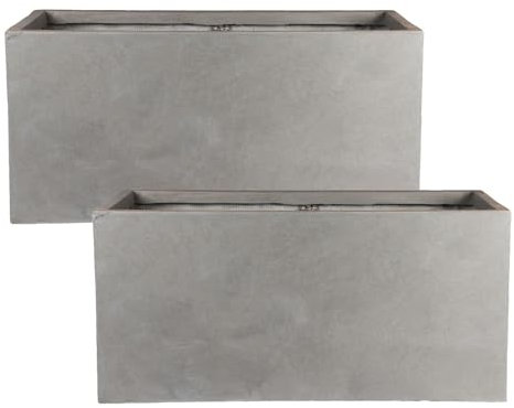 IDEALIST Set of 2 80cm Large Trough |Grey Reinforced Stone Rectangular Planter | Garden Planters with Drainage Holes L80 W37 H37.5 cm, 79 litres