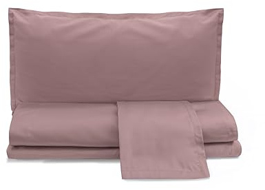 zer0bed, Set Lenzuola Matrimoniali in Raso Di Cotone in Tinta Unita, Rosa Antico, 100% Raso di Cotone, Lenzuolo Sopra, Lenzuolo Con Angoli, Coppia Federe 4 Volani