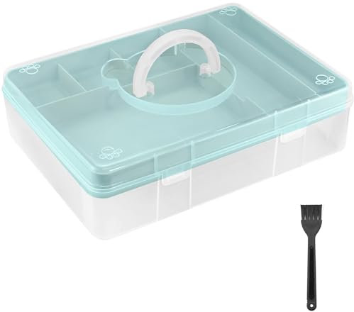 Clear Craft Stackable Craft Storage Box, with 7 Compartment Tray - Large Capacity Organizer for Medications, Sewing Supplies, Stationery, Art & Crafts - Space-Saving Design for Home & Office - Blue