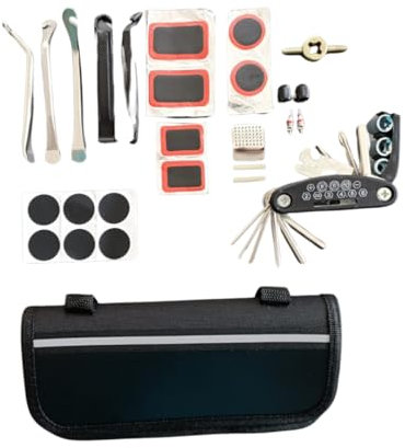 Kit de Herramientas para Reparación de Bicicletas, 16 en 1 Multiherramienta Plegable, Parches para Pinchazos, Palancas de Neumáticos, Bolsa de Almacenamiento, Accesorios MTB y Bicicleta de Montaña