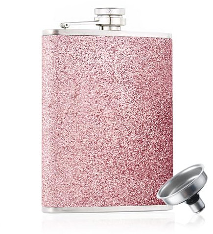 Eiarrnp Glitter Bling Pink Flasks for Liquor for Women - 8oz Stainless Steel Leak Proof Flasks, Hip Flask Set with Funnel, Girls Pocket Flask for Vodka Whisky