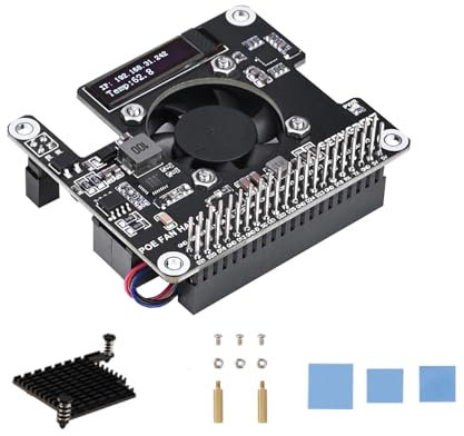 POE Fan HAT C for Raspberry Pi 5/CM5 - Power Over Ethernet HAT with OLED Display, Cooling Fan, Metal Heat Sink, IEEE 802.3af/at Support, Real-Time Temperature & IP Monitoring