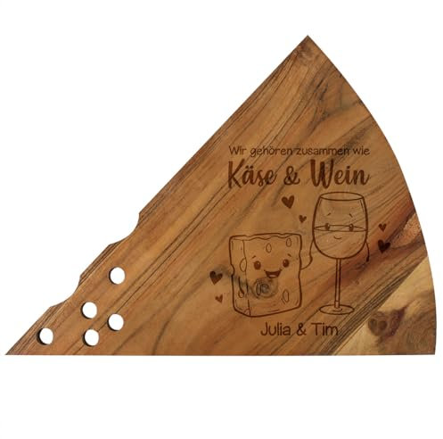 Herz & Heim® Käsebrett mit Gravur/Holz-Servierplatte für Käsespezialitäten (Käse & Wein)