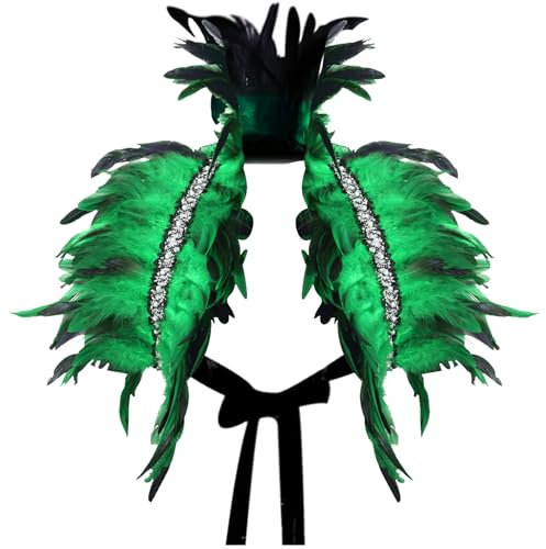 YOUYIKE Gothic Federkragen, Federumhang, Top Wings, Natürlicher Feder Cape, Swan Kostüm mit Feder Achselzucken, Geeignet für Männer und Frauen Halloween, Karneval, Gotische Kleiderparty（Grün）