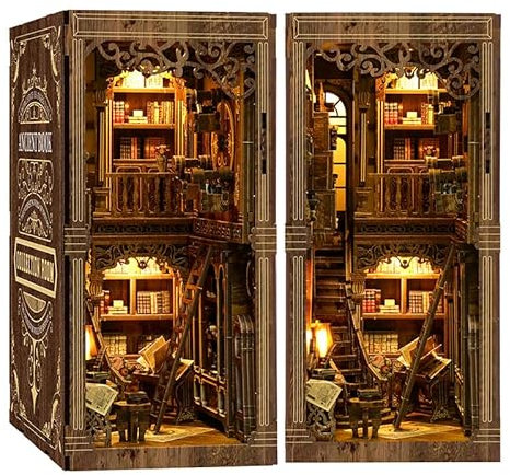 Book Nook avec lumière LED – Puzzles 3D pour adultes, kit de maison miniature à faire soi-même, serre-livres créatif 3D, décoration d'étagère, parfait pour les coins de livres de maison de poupée –