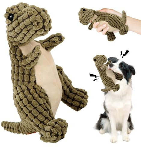 Topbashgo Bissfester Robuster Dino, Hundespielzeug Unzerstörbar, quietschendes Hundespielzeug, Kauspielzeug für mittlere und große Hunde zum Spielen (grün, 30cm)