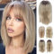 PARXITN Hair Topper für Frauen Synthetische Haarteile 45cm Hair Toupet mit Pony Gerade Wiglets Haarteile für Dünnes Haar Balayage Blond