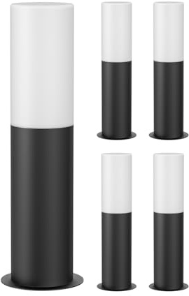 ledscom.de 5x Wegelicht/Pollerleuchte GROPO für außen mit Premium Echtglashaube – UV-beständig, kein Vergilben, IP44, 41 cm, schwarz 1x E27 max. 40W