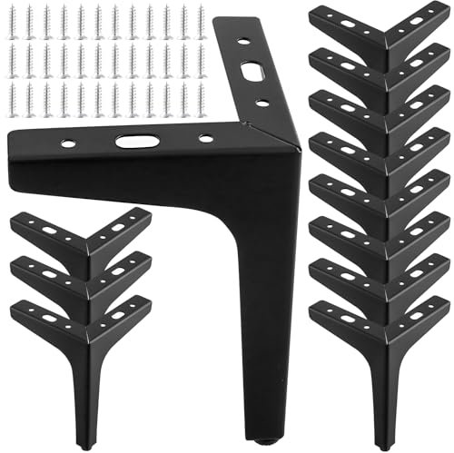 JEUIHAU 12PCS 17cm Iron Chair Legs, Black Metal Furniture Legs, Triangle Sofa Legs for Coffee Table, Couch, Cupboard