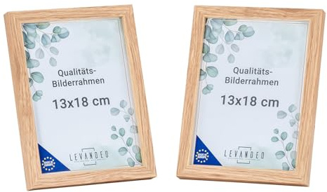 levandeo 2er Set Portrait Bilderrahmen Made in EU 13x18 Eiche Optik Natur Glasscheibe Fotorahmen Holz Picture Frame Deko Tischdeko Wanddeko Fotoaufsteller
