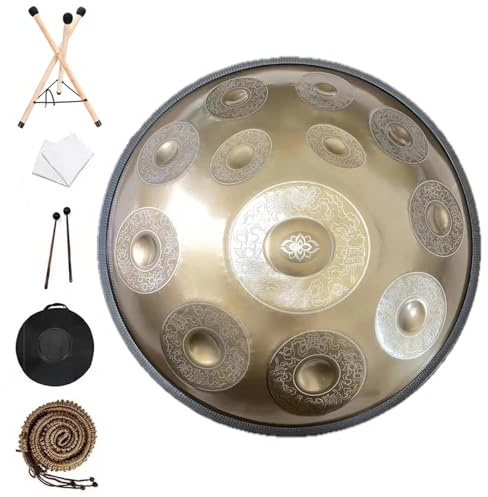 SUBLXPoten Handpan 440/432 Hz 12/10/9 Noten 22 Zoll Carve Golden Handpan Drum D-Moll Stahlzungentrommel Anfänger Schlaginstrument Handtrommel(432Hz(9 Notes))