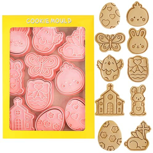 Ausstechformen Ostern Set- 10Pcs Keksausstecher Ostern, 3D Plätzchenausstecher Ostern, Osterhase Ausstecher Kinder Osterei Küken Cookie Cutter, Osterausstecher Ostern Kekse Stempel für Backen Fondant