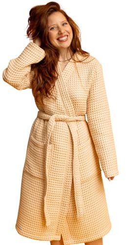BLUMIS® Albornoz para mujer | Heavy Waffle pique 250 GSM, algodón certificado OEKOTEX, transpirable, de secado rápido, ideal para sauna y spa, elegante corte kimono