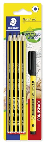 STAEDTLER Noris 120 Bleistift HB – 8er-Set, mit Fineliner | Sechskant aus upgecyceltem Holz, rutschfeste Oberfläche, bruchfest – Art.-Nr. 120 SBK8P2