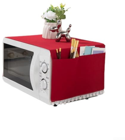 Zilimontt Microwave Dust Proof Cover, Microwave Oven Accessory Protective Cover, Home Decor Microwave Anti-Oil Towel(Deep Red)