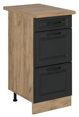 Vicco Küchenunterschrank R-Line, Anthrazit Landhaus, 40 cm mit Schubladen, AP Eiche
