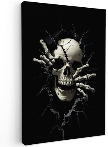 MuchoWow© Wandbilder Schlafzimmer Home Deko Wohnung Bild Wohnzimmer | 60x90 cm - Fotoleinwand Wand Bilder Leinwand Wall Decor Schädel - Schwarz - Totenkopf - Unheimlich