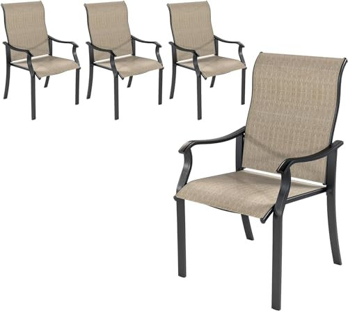 UDPATIO Gartenstühle 4er Set, Hochlehner Gartenstuhl Metall, Textilene Balkonstuhl, Terrassenstuhl 160kg Belastbar, Gartensessel wetterfest für Terrasse, Garten, (Beige)