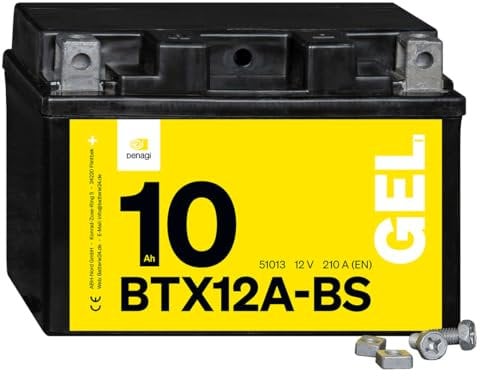 Denagi 51013 GEL BTX12A-BS Motorradbatterie 12V 10Ah, Ersetzt YTX12A-BS, wartungsfrei versiegelt vorgeladen