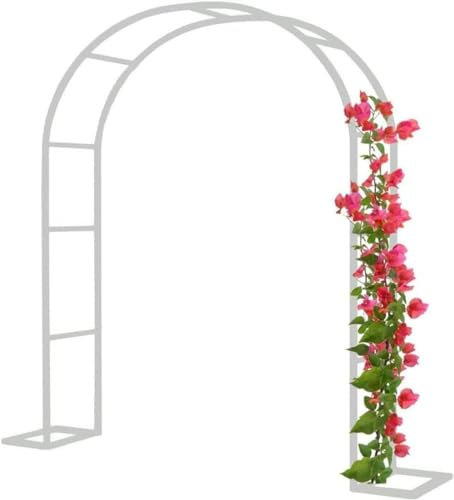 Gartenbogen aus weißem Metall, 2,4 m, robuster Stahlrahmen, für Kletterpflanzen, wetterfest, für den Innen- und Außenbereich, ideal für Kletterrosen und Früchte
