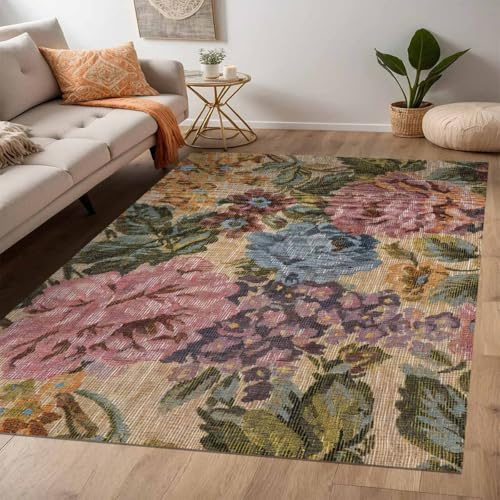 bamyum Molis Bedruckter Teppich Chenille-Druck Maschinell Hergestellt 80 x 150 cm, Waschbarer Vintage Teppich Schlafzimmer, Antibakteriell Antirutschunterlage Küchenteppich