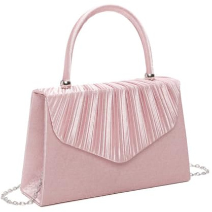 BagDesign Sophisticated Women's Pleated Evening Handbag Prom Wedding with Chain Strap -PALE PINK