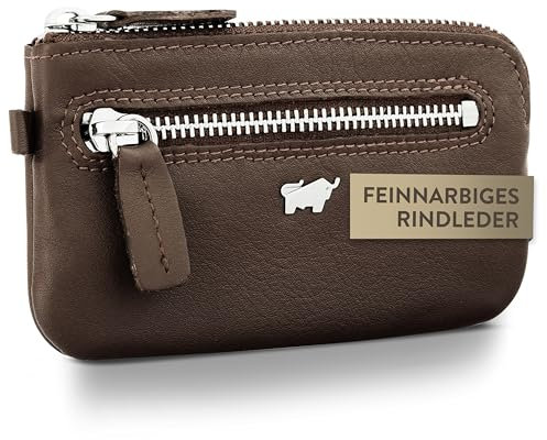 BRAUN BÜFFEL - Schlüsseletui aus echtem Rindsleder Golf 2.0 - Kleine Schlüsseltasche für Herren & Damen mit Reißverschluss & 2 Schlüsselringen - Zeitlos klassisches Schlüsselmäppchen - Edles Braun