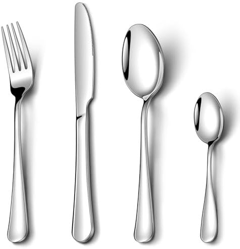 Cutlery Set, NINIROR 16 Piece Stainless Steel Flatware Set Silverware Set for 4 People Include Spoon Knife and Fork Sets Mirror Polished Dishwasher Safe Modern Design