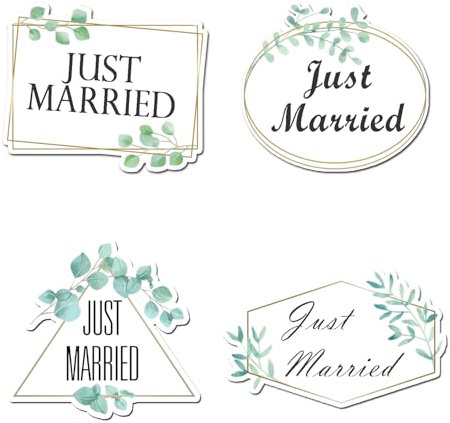 4 Pcs Just Married Car Magnets 11x6.9 Inch Just Married Decorations Reusable Non-Adhesive Magnets for Wedding Cars, Door Panels, and Refrigerators