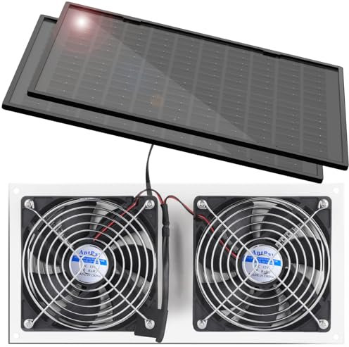 AntPay 20 W solarbetriebenes Ventilator-Set, IPX7 wetterfester Doppelventilator, Solar-Abluftansaugkühlung für Hühnerstall, Gewächshaus, Schuppen, Haustierhaus, draußen, mit 3,5 m An