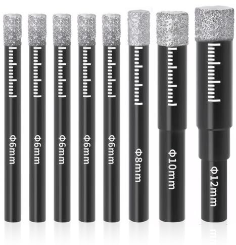GMHLLES 8 Pcs Tile Drill Bits Set, Diamond Drill Bit, Professional Diamond Tipped Drill Bits for Drilling Granite, Ceramic, Porcelain, Marble, Stone, Glass and Other Hard Materials (6mm/8mm/10mm/12mm)