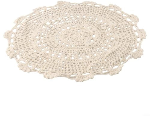 Mantel individual de encaje de ganchillo hecho a mano redondo tapete decorativo hueco estilo pastoral protector de comedor para el hogar, restaurante, cafetería, tienda, beige (35 cm)