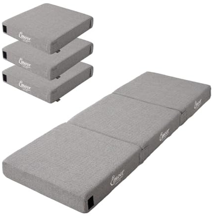 EMOOR 2-Wege Teilbare Napping-Matratze 3-Teilig 65x180x12cm Hochdicht-Schaumstoff Grau, Vielseitiges Bodenkissen Hocker Waschbarer Bezug