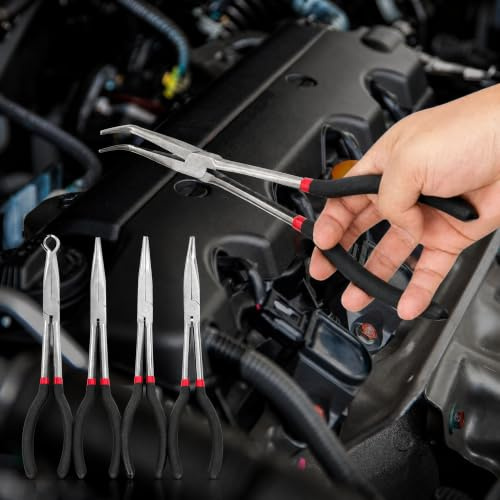 Pinze a Becco Lungo e Sottile: Set Pinze Officina da 280 mm Includono Pinze Dritte 45 Gradi 90 Gradi e Tipo O per Piegare Fili Modellare Creare Gioielli 4 Pezzi