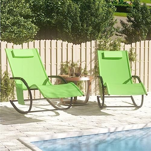 Holamys Schaukelliegen 2er Set Grün, ergonomisch geformte Sonnenliege mit Abnehmbarer Kopfstütze und Seitentasche, für Garten, Terrasse und Poolbereich