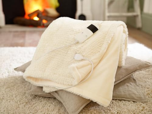 Sandringham Faux Fur Heated Throw 130x170cm | Cream Electric Blanket | Luxury Faux Fur with Mink Reverse | Machine Washable Heated Throw | British Design
