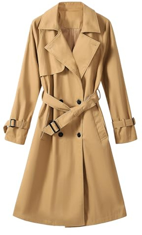 Tuopuda Damen Trenchcoat Lange Zweireiher Übergangsjacke Baumwolle mit Gürtel Jacke Übergang Mantel Klassische Damenmantel Herbst Frühling Winter, Schwarz, S