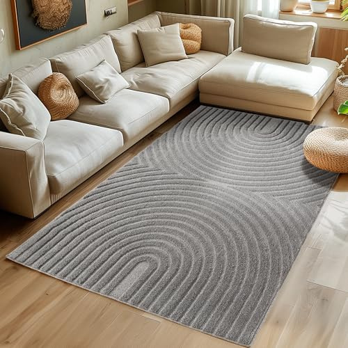 SIMPEX Teppich Läufer 60x110 cm Grau Hochflor Skandi Boho Design Hoch-Tief Effekt Weicher Shaggy Langflor Flauschig Robust Pflegeleicht Modern für Schlafzimmer, Flur