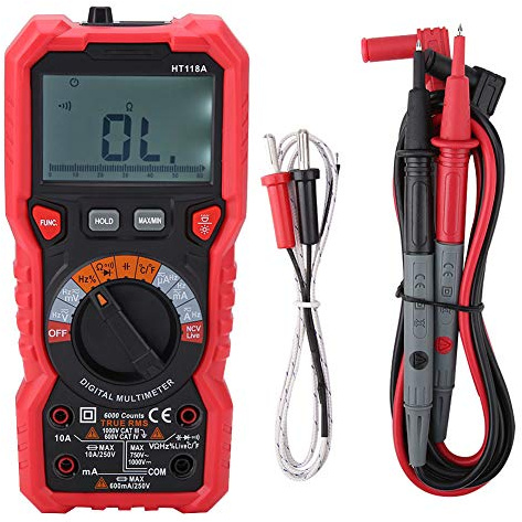Digitales Multimeter Handheld HT118A 6000 Zählungen AC DC Spannung Strom Widerstand Kapazität Frequenz Temperatur Diode Durchgangsprüfer mit Taschenlampe für Elektriker Ingenieure