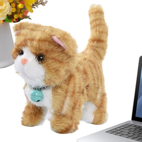 Walking Plush Cat - Realistic Interactive with Sound 17cm | Tail-Wagging Electric Cat Kids Toy,for Christmas Birthday New Year Boys Preschoolers Teens Children Pet Lovers