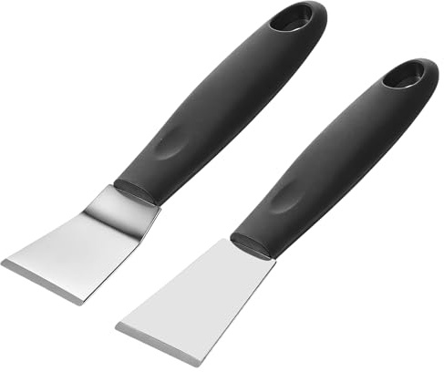 2 Pcs Scraper for Cleaning, Stainless Steel Metal Cleaning Tool with Grip | for Stove Oven Glass Grout Adhesive Paint 3D Printing, Professional Non-Scratch Scrapers (Straight + Bending)