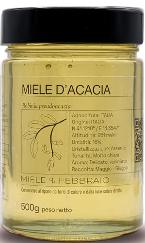 Miele di Acacia 100% Italiano, Grezzo e Non Pastorizzato 500 g – Miele Febbraio
