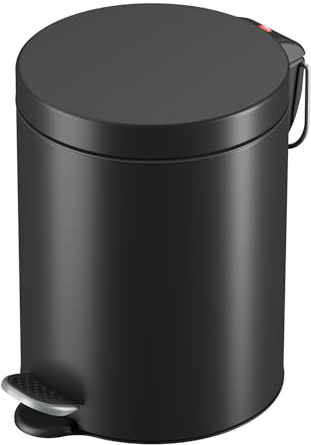 Hailo Selekta Tretmülleimer Soft Close mit Inneneimer, 5 Liter, Schwarz | Runder Kosmetikeimer aus Stahlblech, Design-Fußpedal, für Bad und Küche