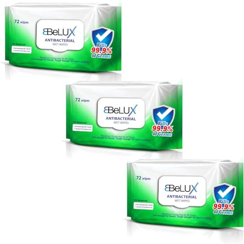 BELUX Antibacterial Wet Wipes, Kills 99.9% of Germs, pH Balanced, Alcohol & Paraben Free, 72 Wipes, 3 Pack