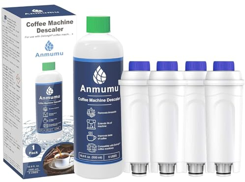Descaling* Solution Kit for DeLonghi* Coffee Machines,Includes 1 Bottle 500ML of Descaler Solution & 4 Delonghi* Filters,Concentrated Formula for Limescale