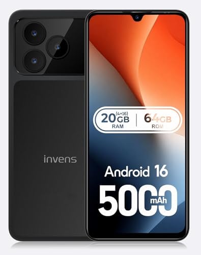 invens Note 17P Smartphone Android 16 Teléfono, Moviles Baratos 20GB+64GB/256GB Ampliable, Teléfono Móvil Libres 6,88, Telefono Octa-Core, 4G Dual SIM, 16+8MP, Face ID/OTG/GPS, Negro