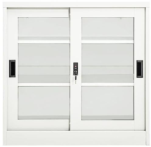 KKgypkn Armoire en acier avec portes coulissantes et jardinière intégrée pour appareils multimédias et espace de rangement en blanc